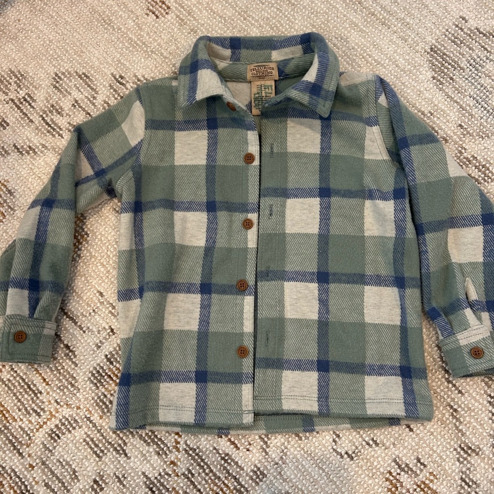 Children's Green & Blue Plaid  fleece Button-Up Shirt Jacket - Brand: Timberland